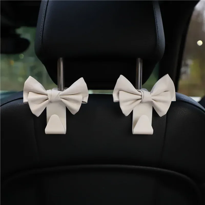 Car Seat Back Hook Bowknot Storage Hook PU Leather Fashion Bag Purse Holder Universal Auto Fastener Clips for Car Accessories