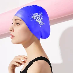Long Hair Ear Protection Swimming Caps for Women Large Size Soft Silicone Swim Caps Floral Printed Swimming Cap Pool Accessories