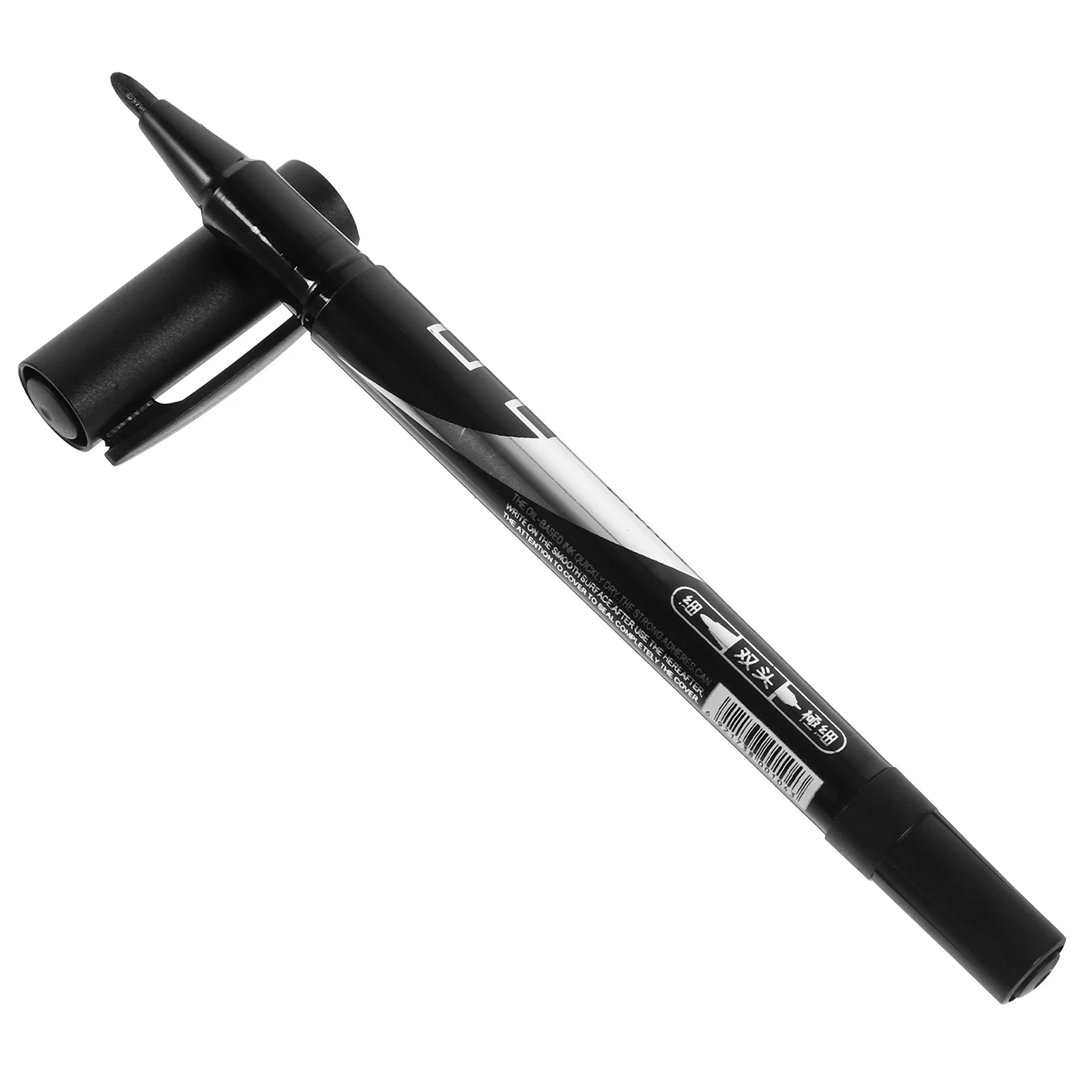 

Portable Double-Ended Marking Pen with Black Ink and Plastic Clip for Home Office School Use on Glass Plastic Metal Surfaces