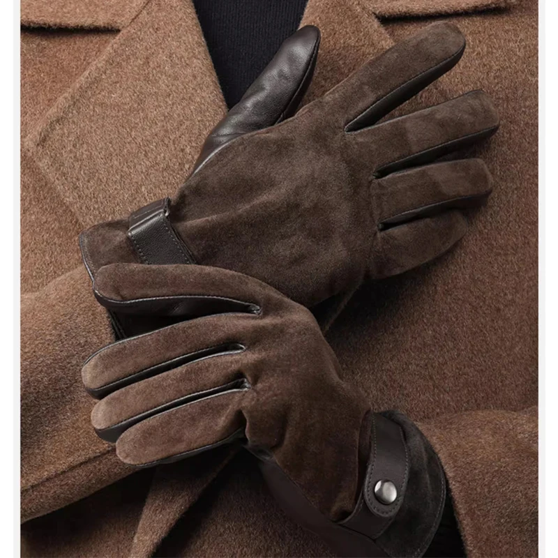 Men's Leather Gloves Sheepskin Winter Gloves with Cashmere Lined，Touch Screen Winter Fleece Warmth,For Driving /Cycling