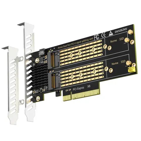 2-slot M.2 PCIe Adapter for 2 M.2 NVMe SSD, Software M.2 SSD RAID, No PCIe Bifurcation