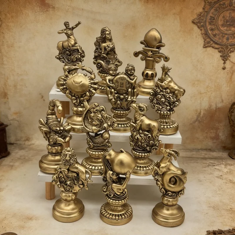 Retro Twelve Constellation Sculpture The Zodiac Statue Home Decoration Resin Crafts Living Room Desktop Ornament Accessories