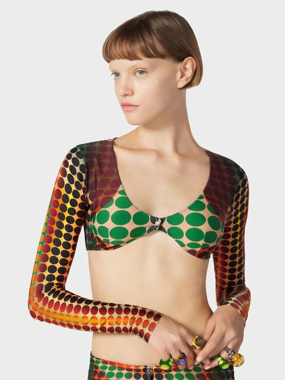 Visual Impact Polka Dot Bikini High Waist Long Sve Cover Up Sexy Ort Rock Separate Set Bademode Sport Fitn Fan Gear