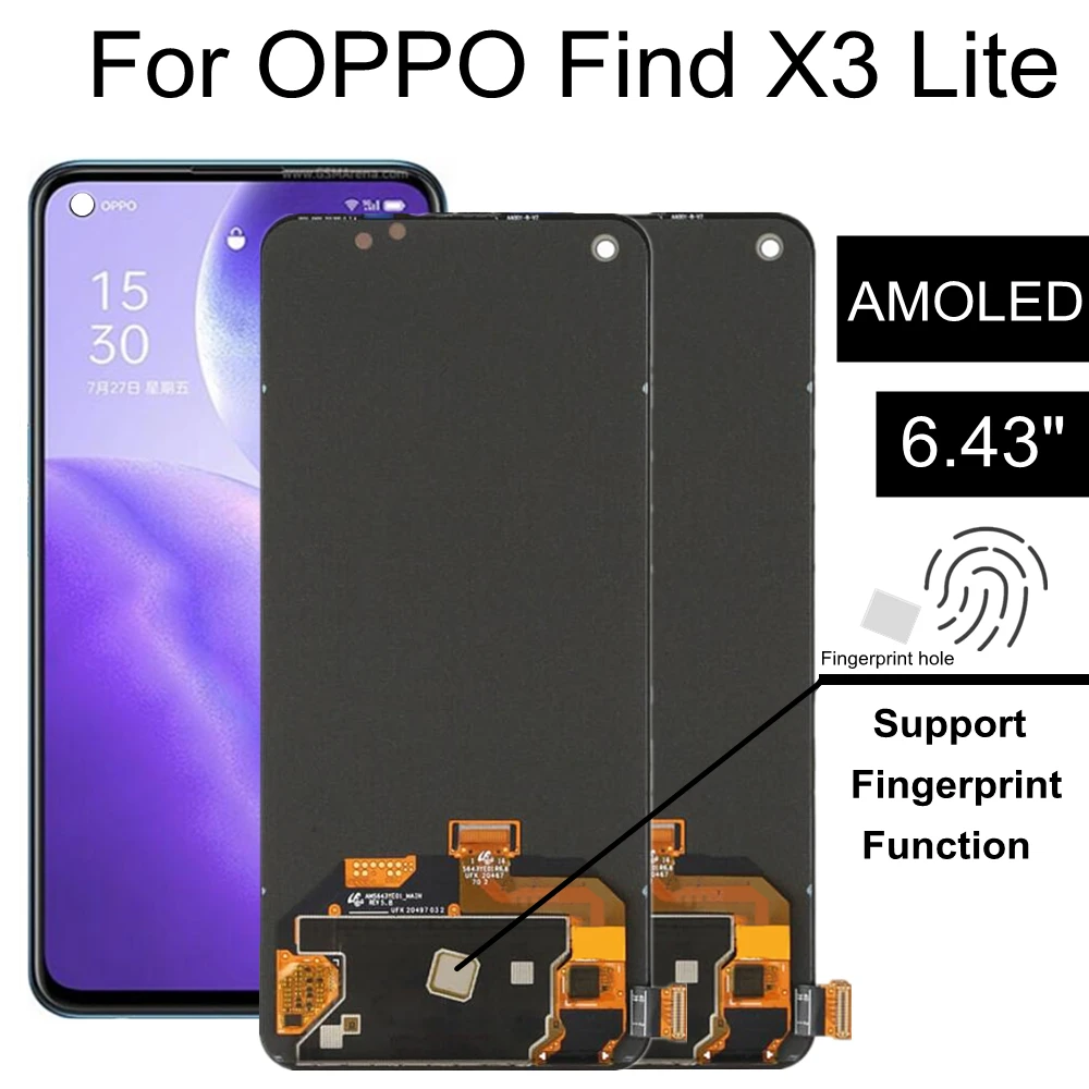 6.43  AMOLED For Oppo Find X3 Lite LCD Display Screen Touch Panel Digitizer Assembly For OPPO CPH2145 LCD