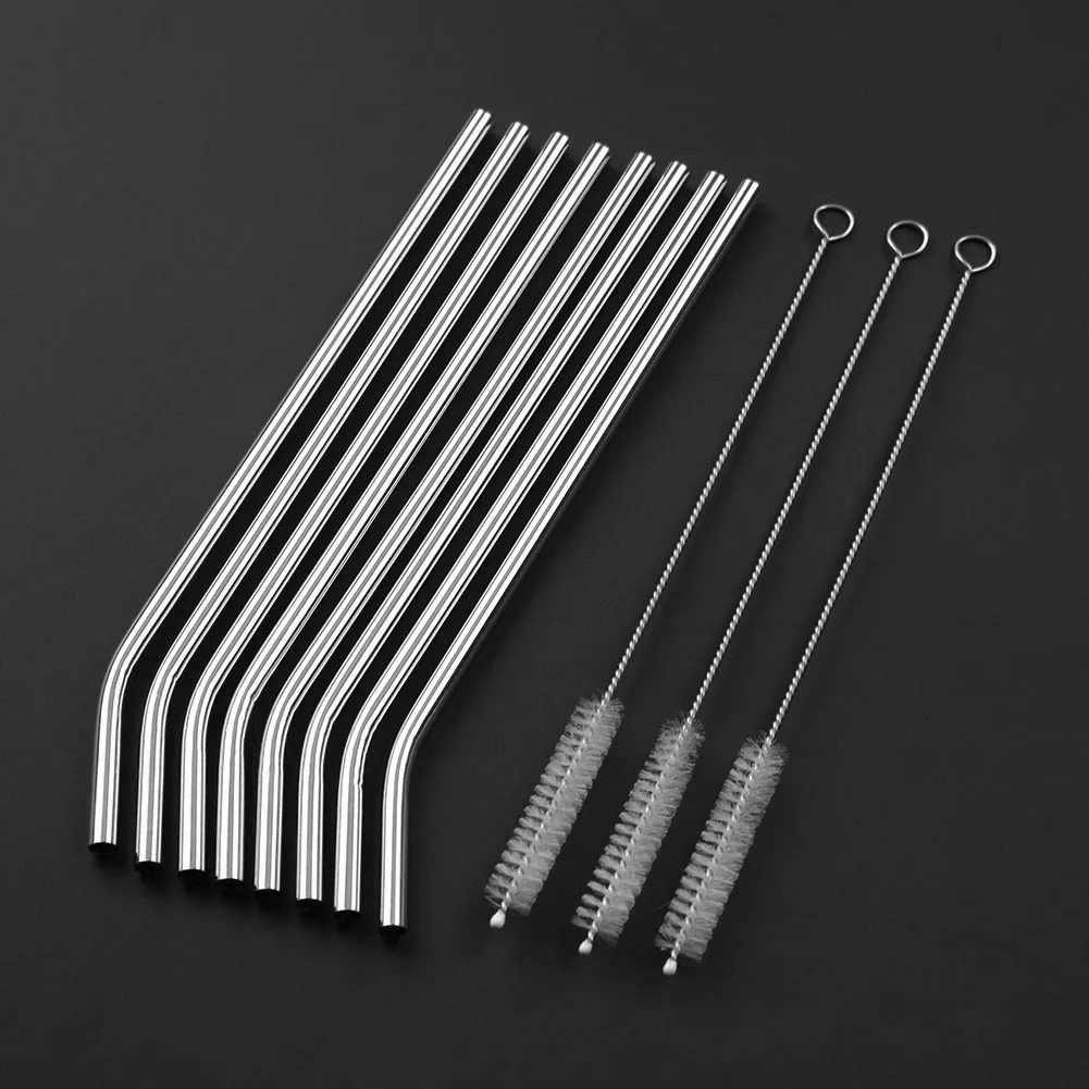 

4pcs Reusable Stainless Steel Drinking Straws+1pc Cleaner Brush Set Metal Straws Home Party Bar Wine Tea Drinking Accessories