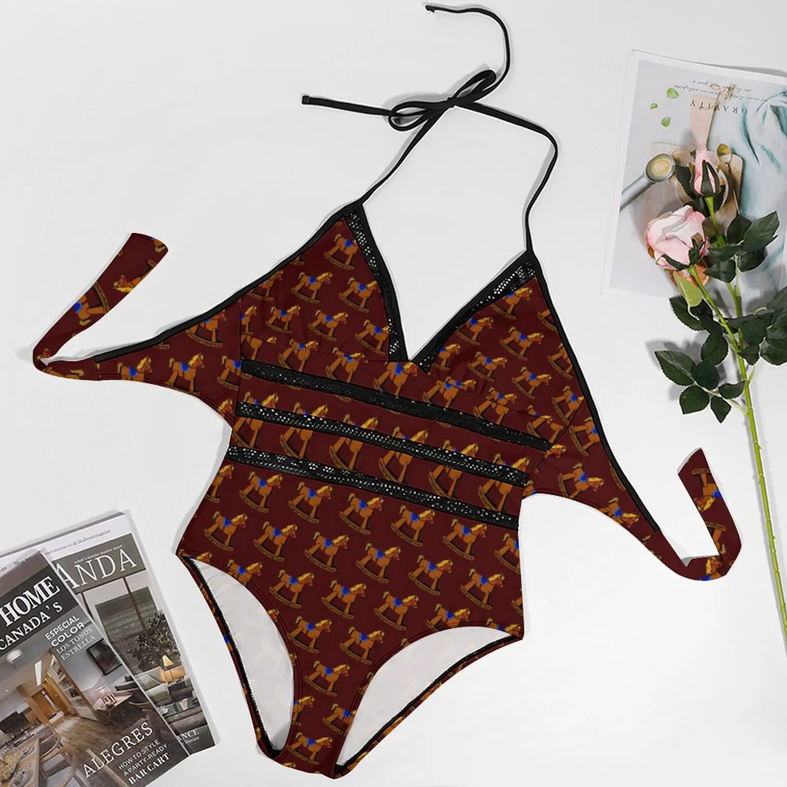 عيد الميلاد هزاز الحصان ملابس السباحة الحيوان طباعة رفع ملابس السباحة قطعة واحدة عالية قطع Monokini مثير الملونة ارتداءها حجم كبير