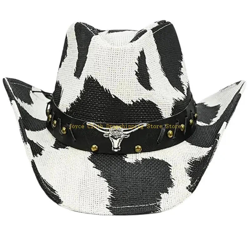 

Travel Sun Hat Circus Show Hat Winter Cow Pattern Fedoras Hat with Sweat Absorbent for Casual Daily Wear 10CD