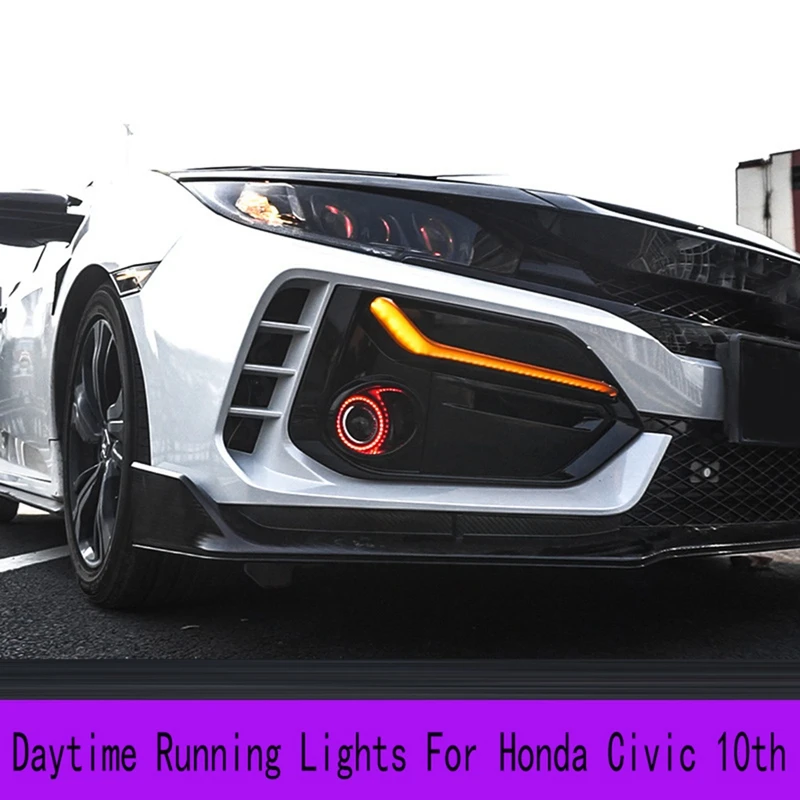 For Honda Civic 10Th Modified TYPER Front Bumper Fog Lights 3-Color Streamer Daytime Running Lights