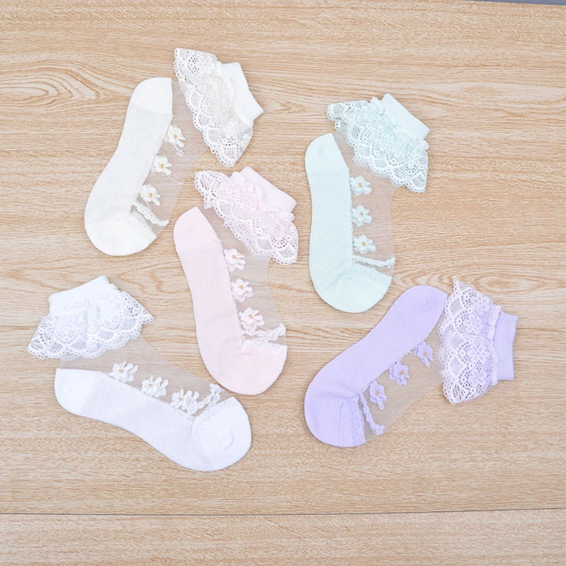 

Cute Lace Flower Mesh Summer Newborn Baby Socks Cotton Baby Girl Socks See Through Anti Slip Socks Calcetines Skarpetki Sokke