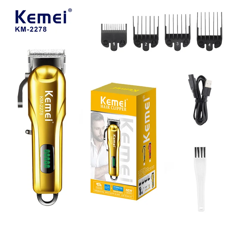 

Kemei KM-2278 Профессиональная машинка для стрижки волос, перезаряжаемая от USB, HD-дисплей, беспроводной триммер для волос для мужчин, использование в салоне.