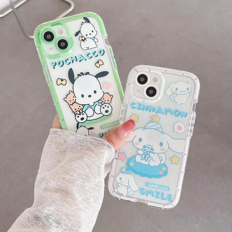 Color Frame Transparent Luminous Sanrio Cartoon Suitable For Apple Iphone Series 12-13-14-15pro Max Mobile Phone Case Anti-fall