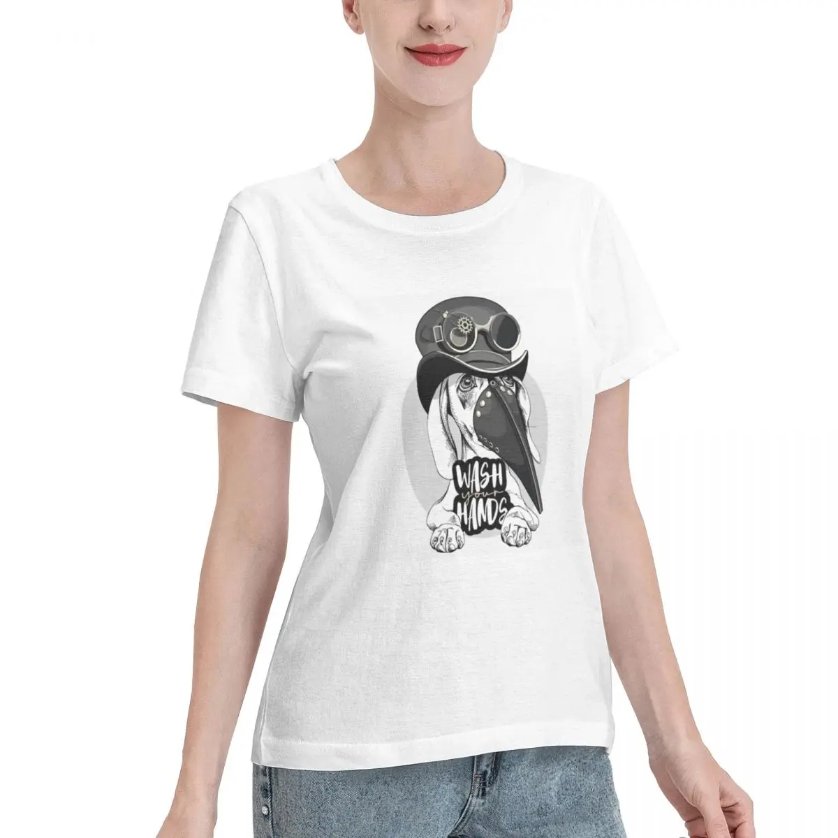 Trending Now Gothic Basset Hound Doctor Mask Women's T-shirt Loose Sport Casual Top
