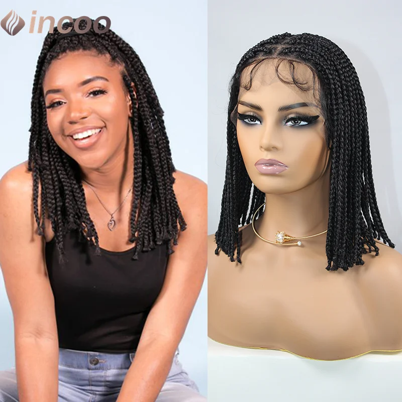 10 Polegada perucas trançadas sem nós curto sintético perucas completas do laço para a mulher cornrow caixa tranças perucas com cabelo do bebê cabelo africano