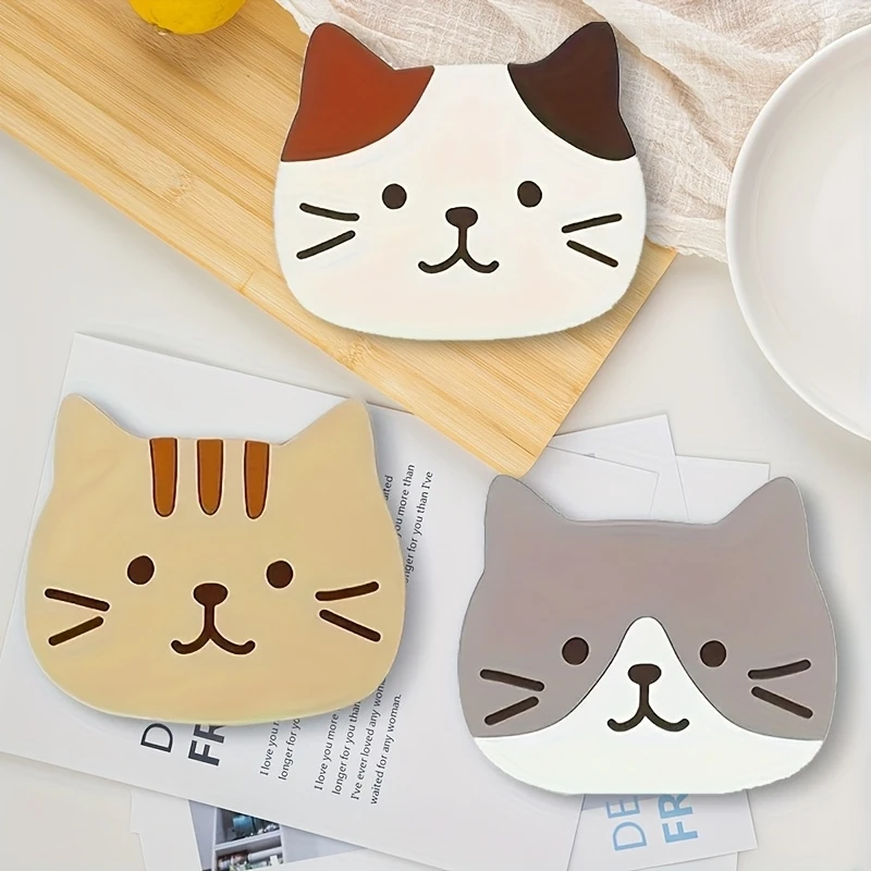 2D 4 Zoll Cartoon-Katze-Holzservietten-Set, hitzebeständig, rutschfest, Untersetzer, Tassenunterlage für Party, Festival, Küche, Heimdekoration