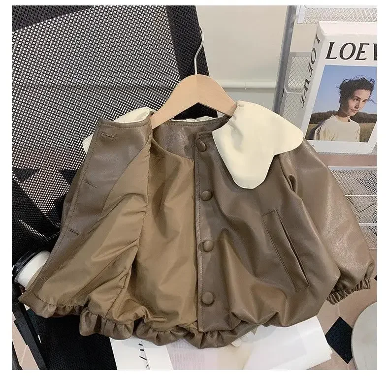 Mädchen Kunstlederjacke Trendiger Herbst-Frühlingsmantel für Kinder Modische Kurze Bikerjacke für Kleinkindmädchen – Detail 5