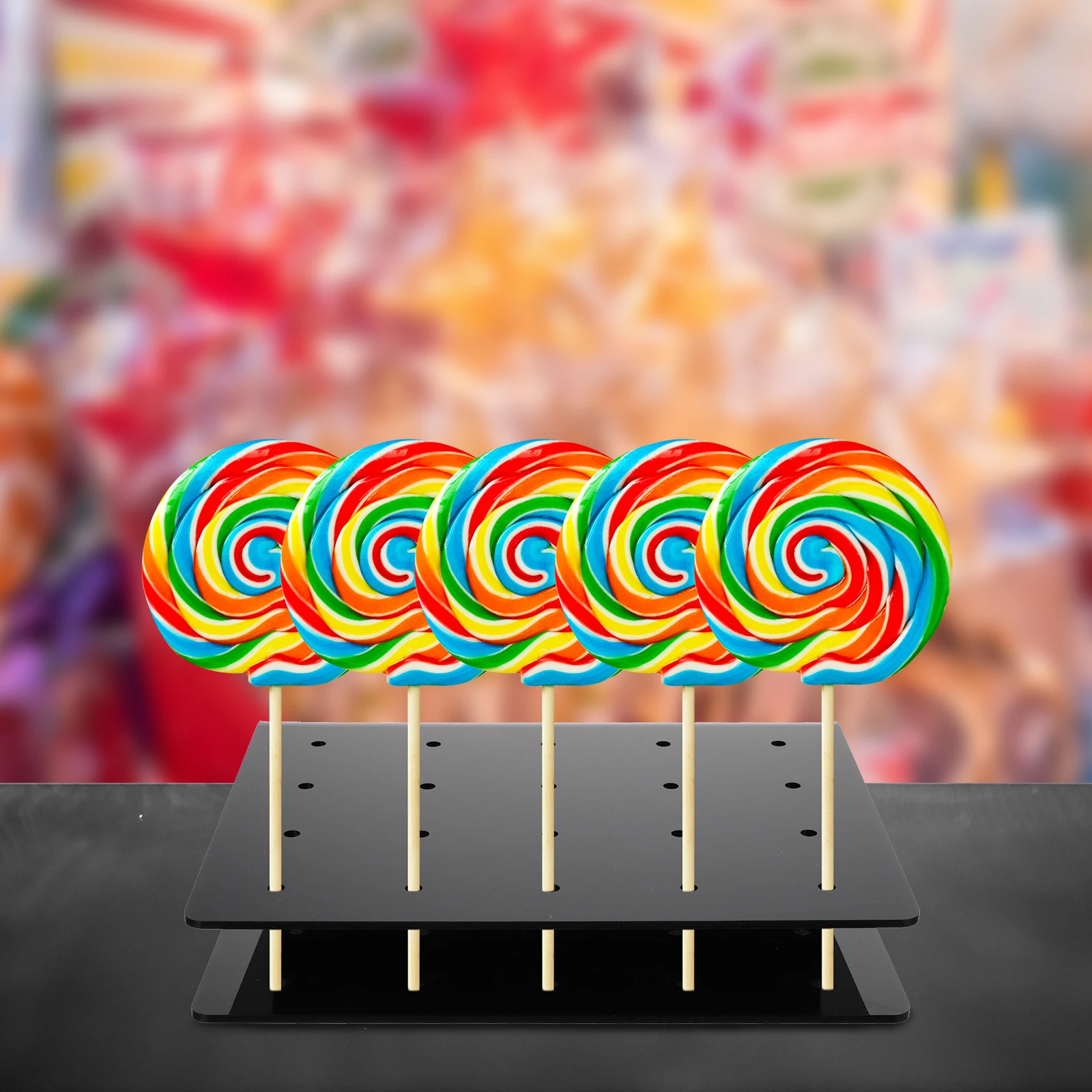 

1pc Candy Display Stand Acrylic Lollipop Holder Black Multi-Slot Storage Rack For Party Table Treats Presentation Smooth