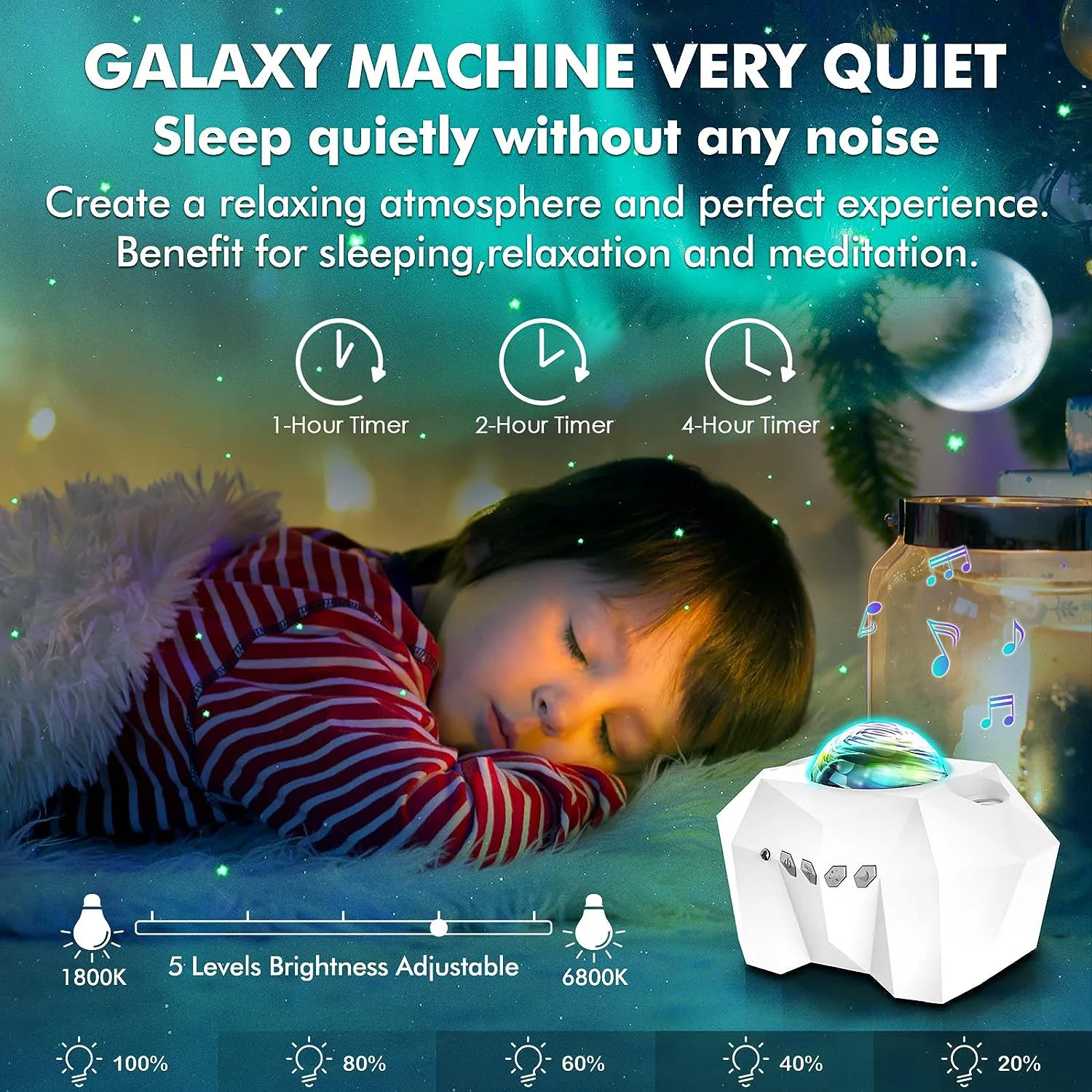 Imagem -05 - Projetor Aurora Star Light com Lua e Galáxia Galaxy Night Lights Bluetooth Music Speaker For Kids Decoração do Quarto Lâmpada Atomagen Home 2024