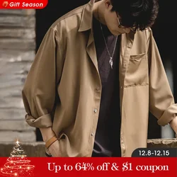 Maden Embroidered Satin Shirt for Men Vintage Wrinkle-resistant Ice Silk Long-sleeved Shirts Male Autumn Outer Wear Loose Shirts