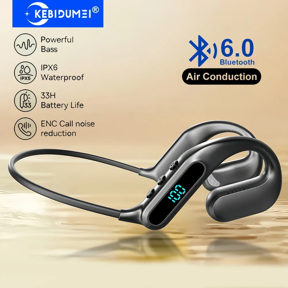 KEBIDUMEI Air Conduction Headphones Bluetooth 6.0 Wireless Earphones Sport Neckband Headsets HiFi Stereo Noise Reduction Earbuds — product photo 1 of 1