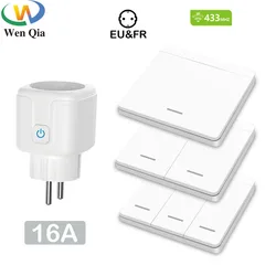 Controle remoto sem fio interruptor de soquete inteligente remoto em fora tomadas elétricas 220v 16a ue fr plug para casa aparelho fã luz