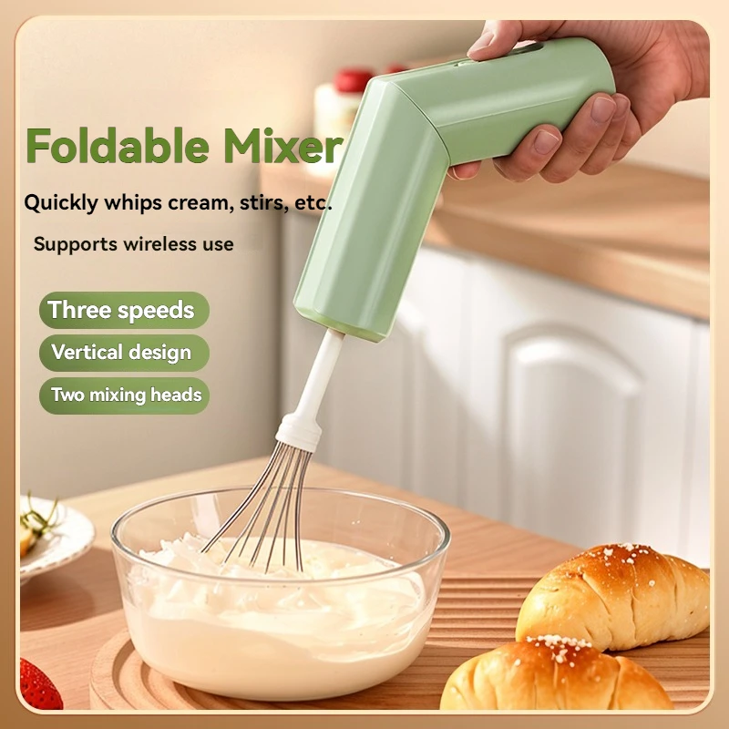 Handheld Egg Beater Wireless Electric Usb Charging Folding Mixer Automatic Adjustable Gear Household Kitchen Gadgets