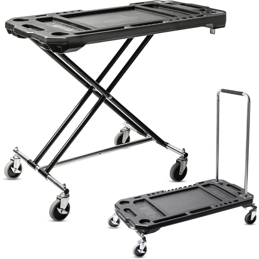 Adjustable Work Table with Tool Holders and Convertible Dolly Function, Multi-Use, Home, Garage, Worksite