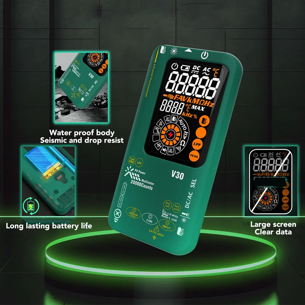 V30 Multimeter Featuring Infrared Thermometer Soft Grip Silicone Housing and Dual Power Options for Extended Field Operation