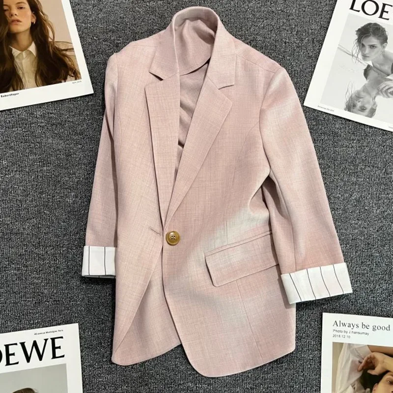 

Business Blazers Coat Casual All-match Women Long Sleeve Work Office Lady Temperament Single Buttons Simple Coat ERWQ-1698