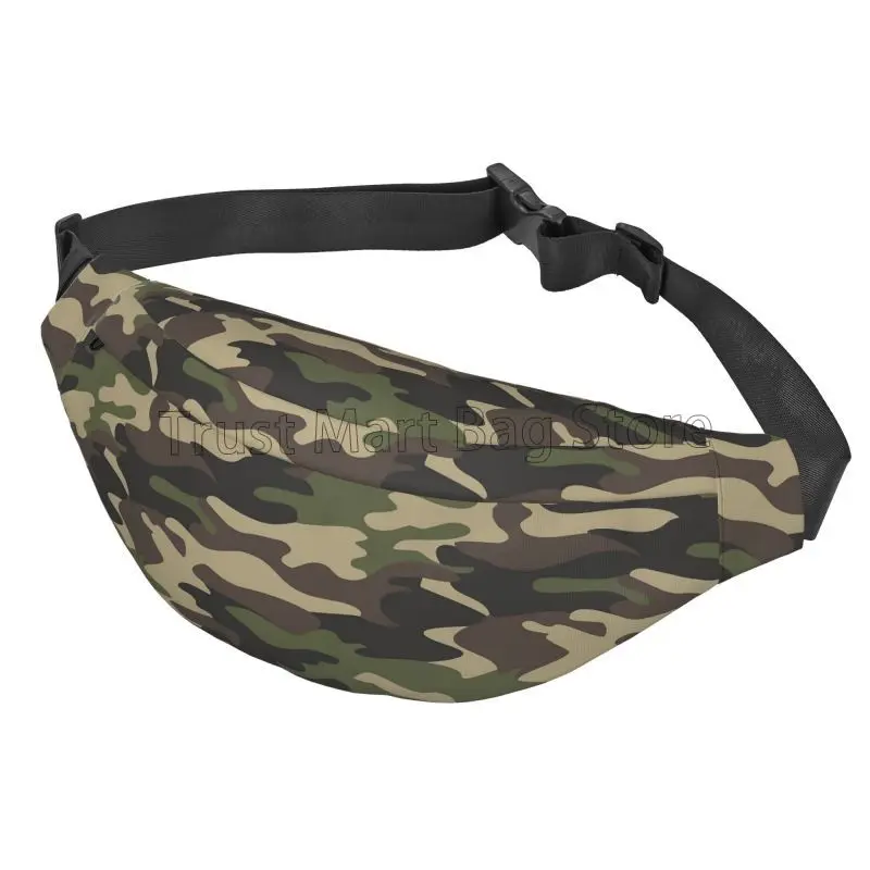 Green Camouflage Casual Fanny Pack Large Crossbody Waist Bag Adjustable Belt Bags for Travel Festival Hiking Cycling Running