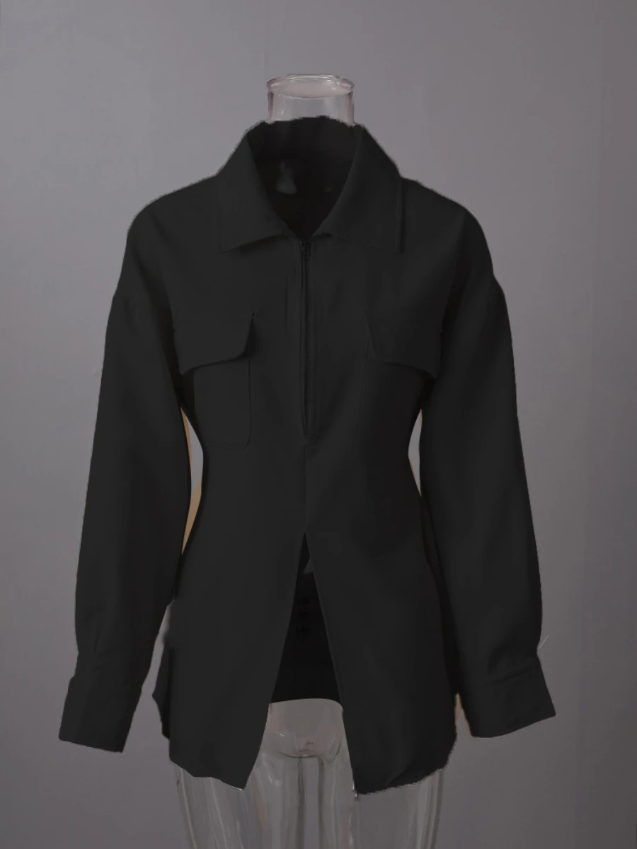 CHICEVER solide épissé fermeture éclair femme chemise revers à manches longues minceur tempérament bases femmes chemises été nouveau Style de mode