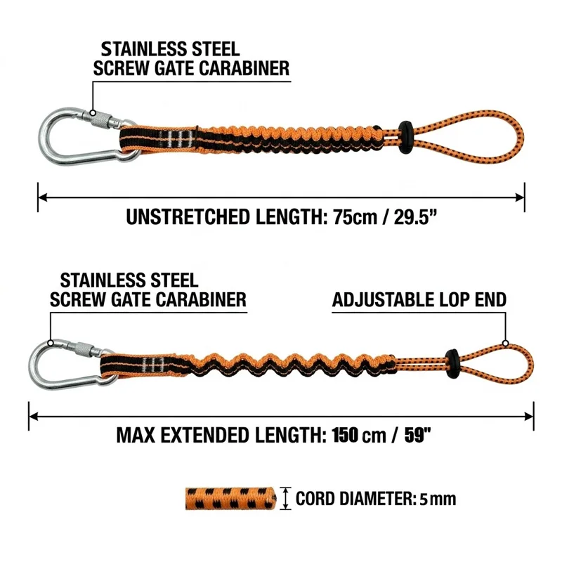 Mit Karabinerhaken Werkzeugseil Anti-Verlust-Gadget Teleskopisches Elastisches Seil für Outdoor-Wartungsarbeiten Werkzeug-Lanyard – Detail 1