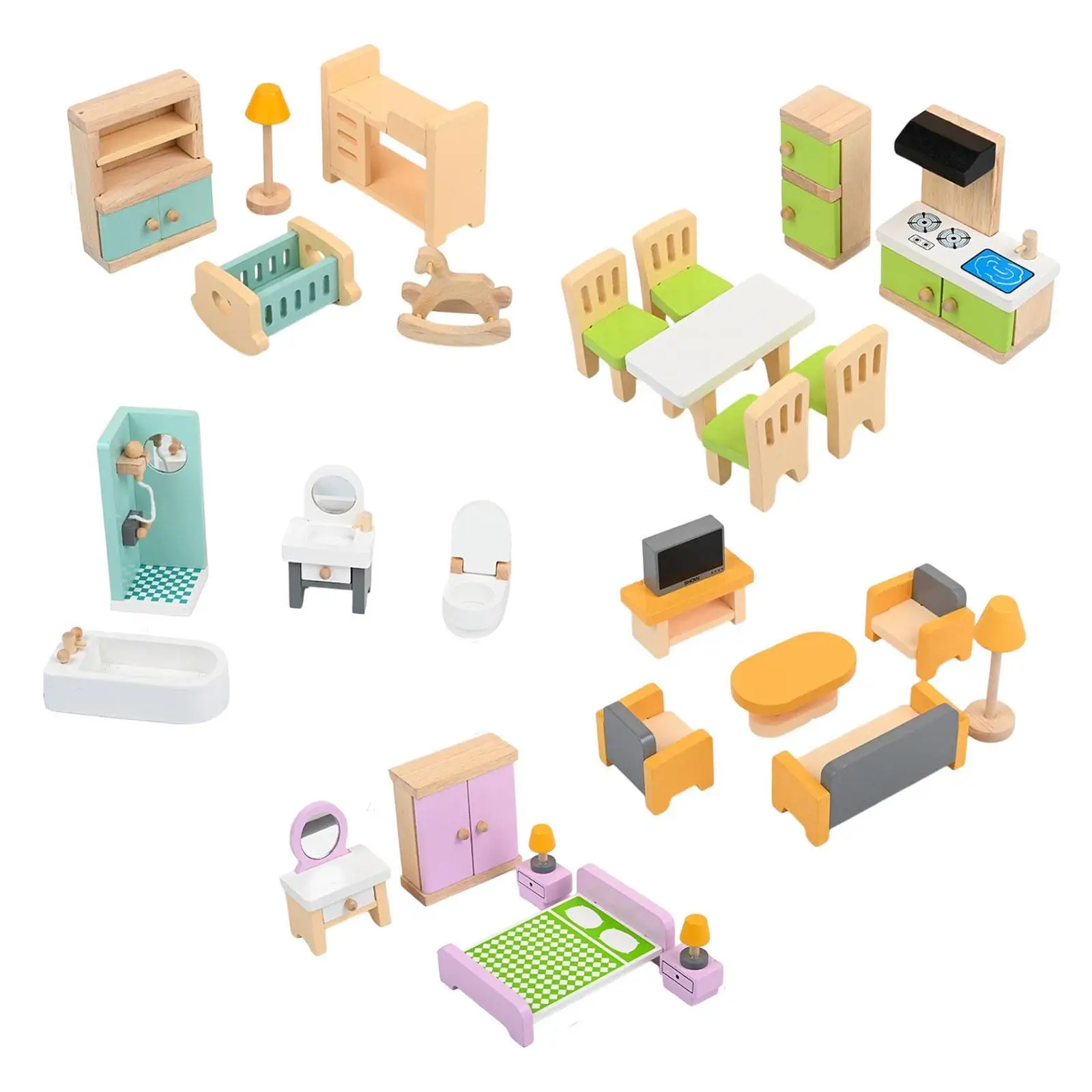 27 Pieces Miniature Furniture Furniture Toys Set Wooden Dollhouse Furniture Set Dollhouse Furniture Playset for Living Room