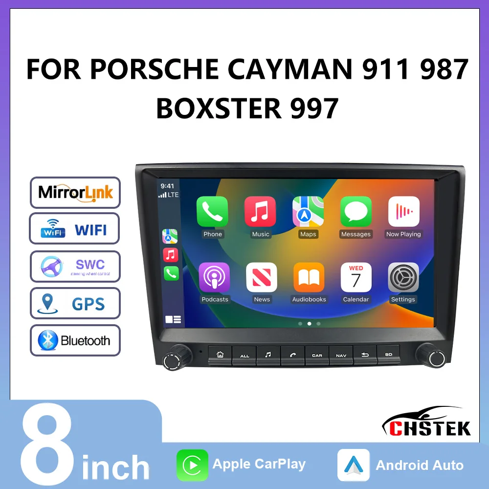 

Автомагнитола CHSTEK с Android Auto и беспроводным CarPlay для Porsche Cayman 911 987 Boxster 997, мультимедиа, Bluetooth, Wi-Fi, навигация, 4G