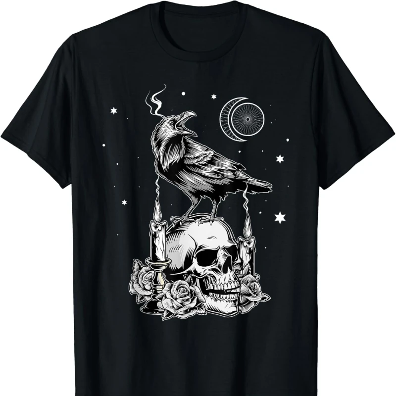 

Черная ворона, ворон, череп, викинг, скандинавская оккультная готика, высокое качество, модная обычная хлопковая футболка унисекс с короткими рукавами, уличная модная футболка