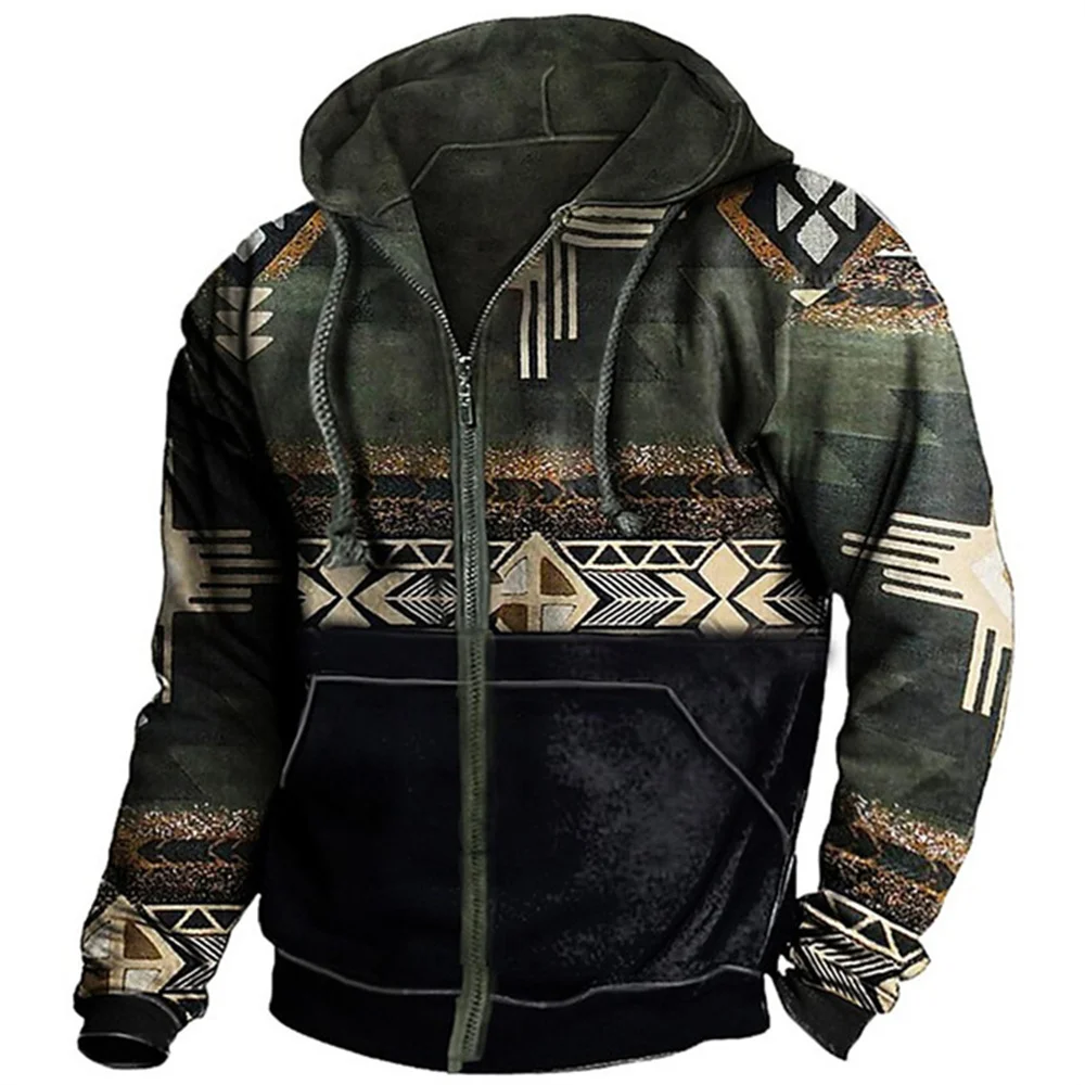 Vintage Y2K Zipper Golf Hoodie For Men Fashion Jacket Ethnic Men's Pullovers Jersey Sweatshirt Long Sleeve Casual Clothing Tops