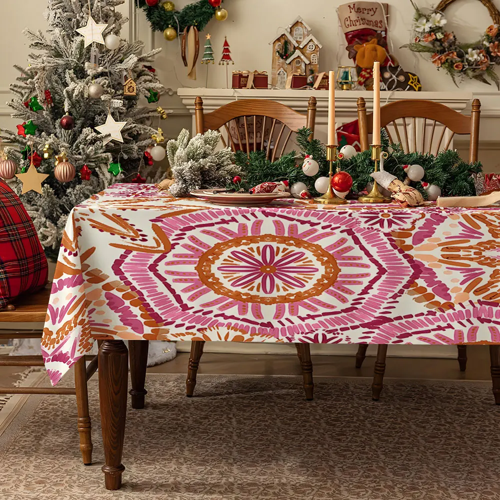 Terracotta Ditsy Floral Waterproof table cloth, splash-proof tablecloth, for party, Halloween, Christmas, dining, camping