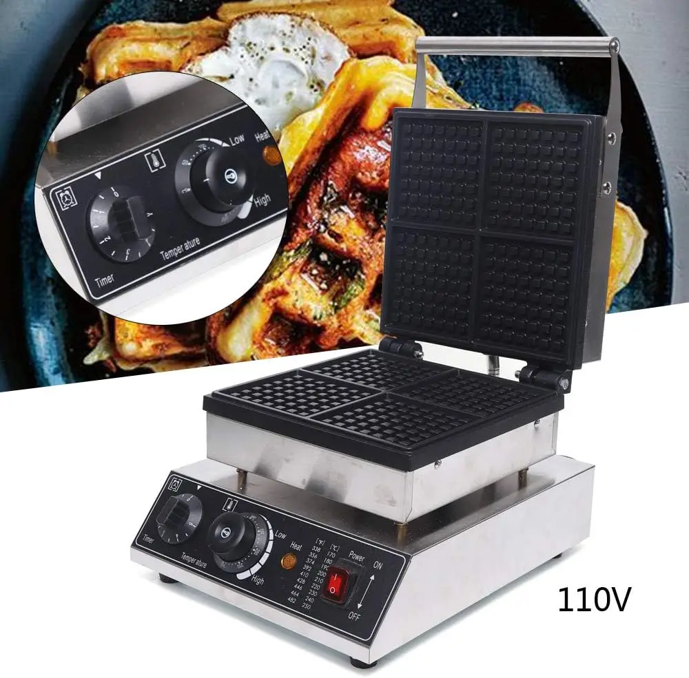 Máquina para hacer gofres comercial, máquina eléctrica de hierro para gofres de acero inoxidable de 1750W, máquina para hacer gofres antiadherente para cocina, restaurante, panadería