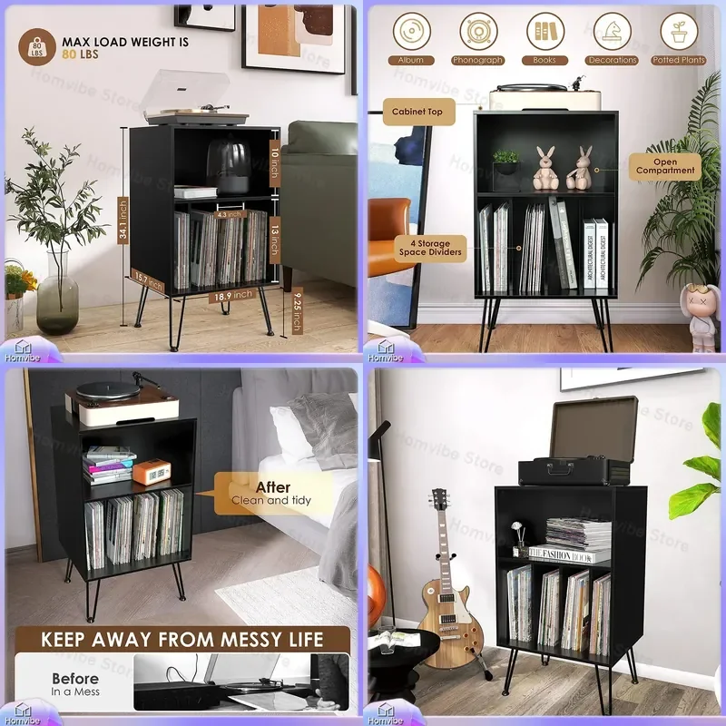 for Living Room Record Player Stand with Two Wire Dovetail Legs Holds 150 CD Racks Storage Cabinet Cross Border Exclusive