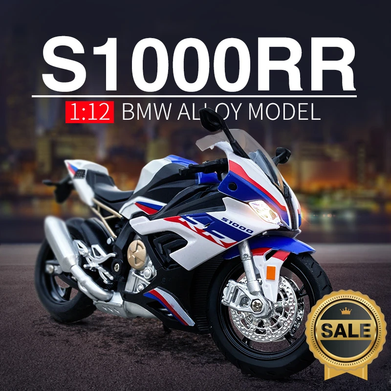 NEW 1:12 BMW S1000RR Racing Motorcycles Model Simulation Alloy Motorcycle Model With Sound and Light Collection Toy Car Gift