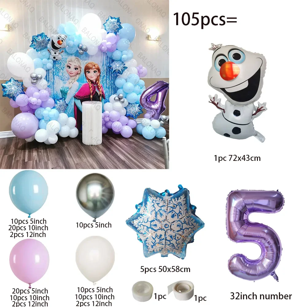 105Pcs Disney Frozen Princess Theme Balloons Garland Kit Set Birthday Wedding Party Supplies Latex Balloons Birthday Decoration