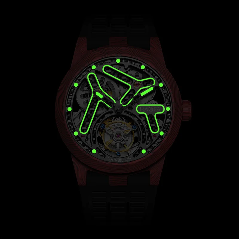 Haofa Flying Tourbillon Watch Men Automatic Movement Hollow Skeleton Luminous Mechanical Carbon Fiber Wristwatch Fashion 2330