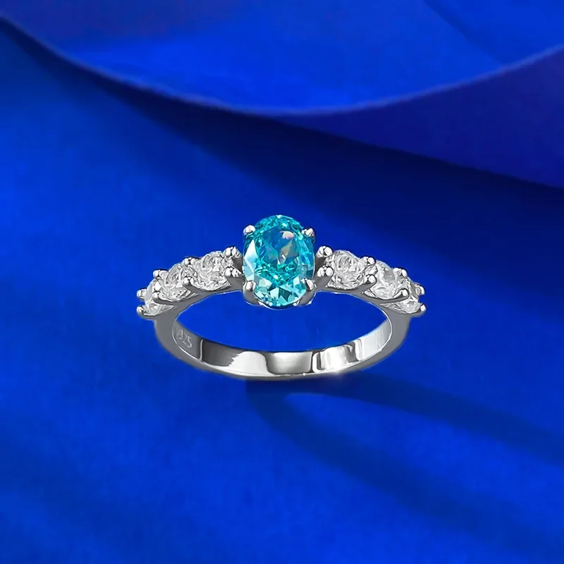 

Серебряное кольцо S925 2025 года, весенне-летний сезон, 5*7 мм, маленькое свежее модное кольцо Paraiba, свадебные украшения