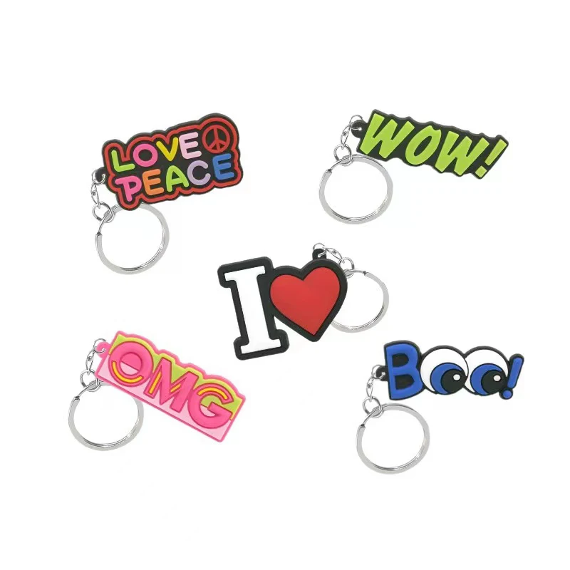 

5pcs Cute Word KeyChain Kids Silicone PVC Party Favor Gift Cartoon Key Ring Lovely Mini Key Chain fit Girls Women Bag keys Decor