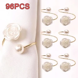 96PCS Valentine's Day Wedding Pearl Napkin Clasp Rose Creative Round Pearl Napkin Ring Sample Room Hotel Paper Towel Ring