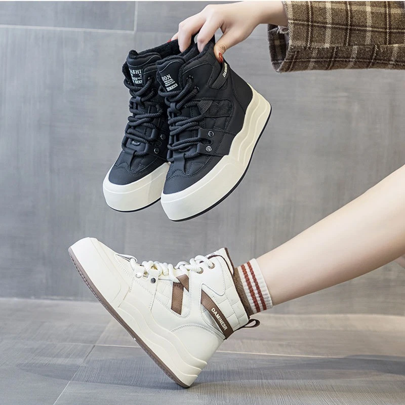 Women Viral Snow Boots 2026 Winter New Korean Thick Plush Platform Heighten Warm Fleece Lined Student Casual Cotton Shoes New
