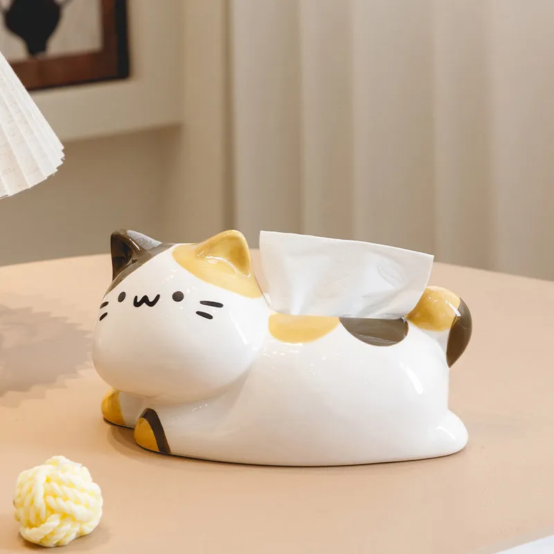 

Милая керамическая коробка для салфеток в виде кошки с тремя цветами, для гостиной, украшение для домашнего чайного столика, креативная коробка для салфеток, декор для рабочего стола