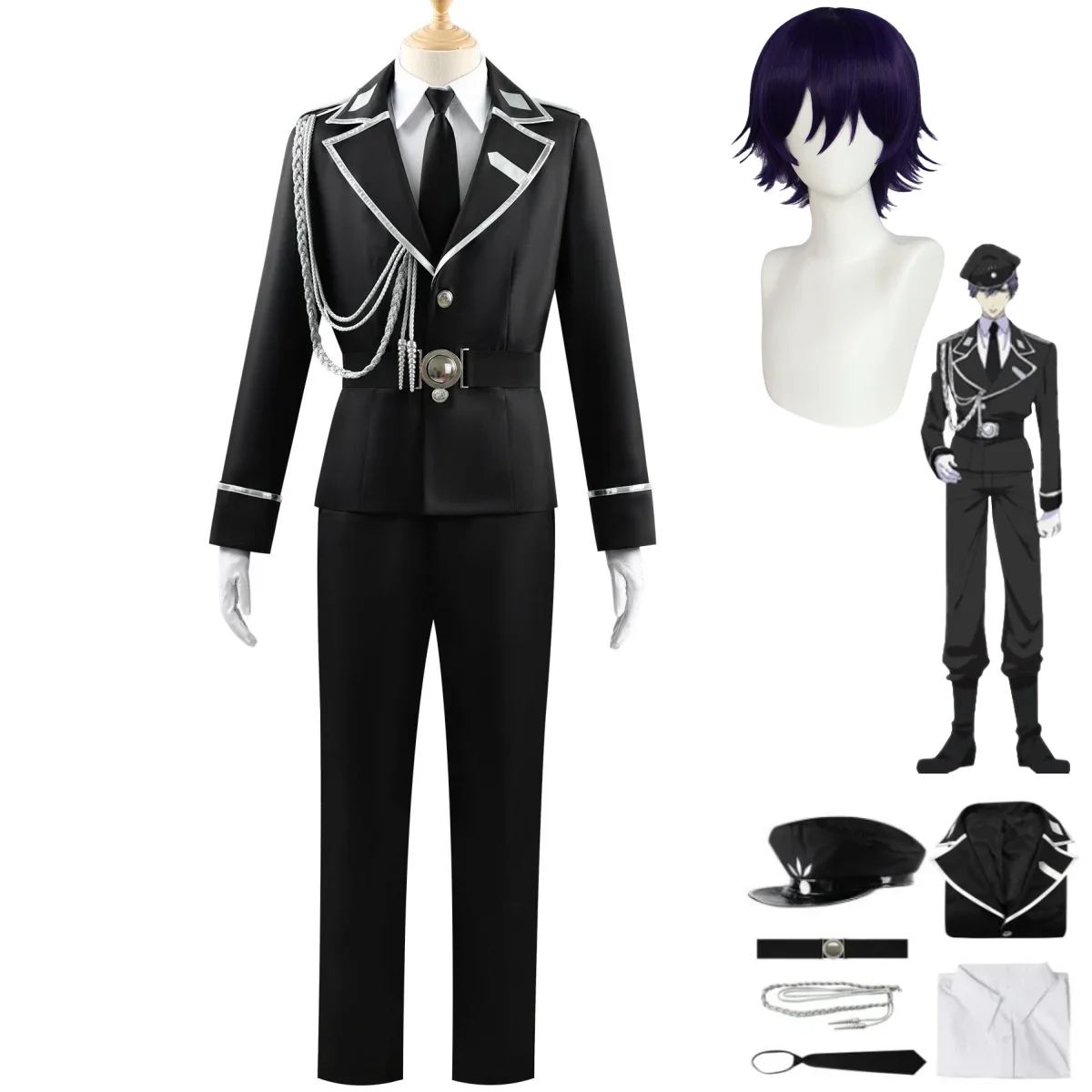 Anime Sweet Punishment Watashi Wa Kanshu Senyou Pet Aki Myojin Cosplay Costume Wig Black Police Uniform Man Halloween Suit