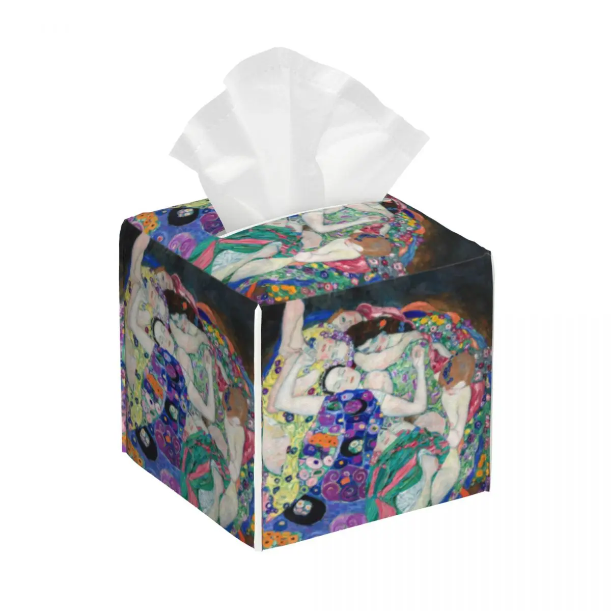 Custom Virgins Gustav Klimt Tissue Box Cover for Bathroom Toilet Austrian Painter Square PU Leather Facial Tissue Box Holder