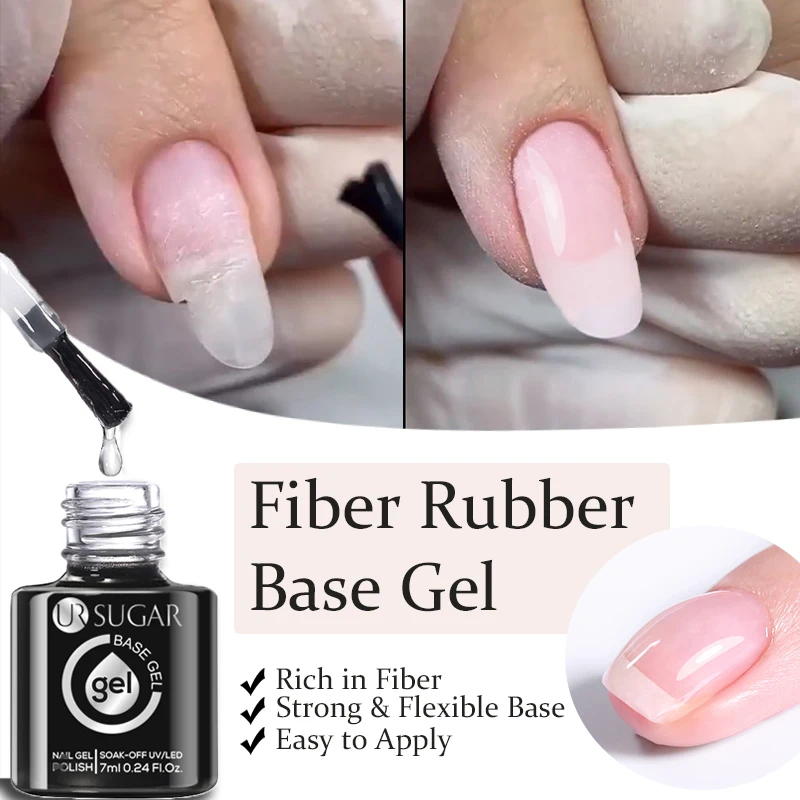 UR SUGAR 7ml Fiber Rubber Base Gel Construction Repair Gel for Damaged Thin Nails Founctional Nail Gel Polish Soak Off Vanish