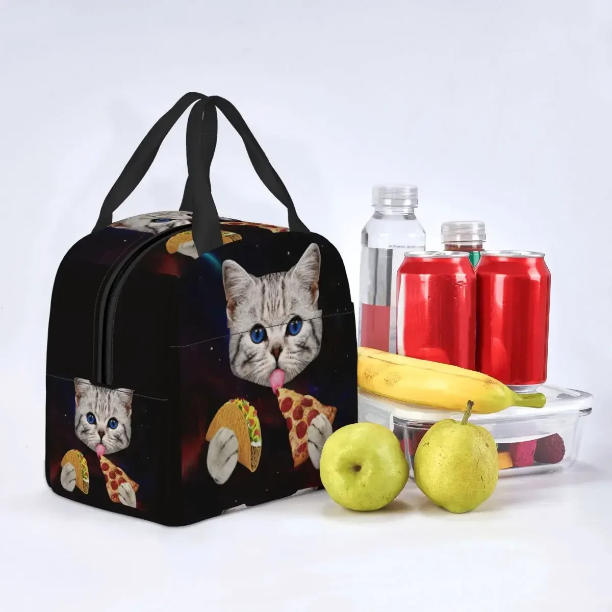 Cat Eat Pizza Insulated Lunch Bag Galaxy Kitten Reusable Thermal Cooler Lunch Box Camping Picnic Food Container Bags